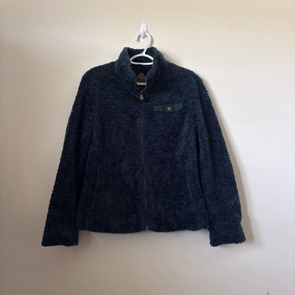 Pendleton Womens Sherpa Fleece Full Zip Dark Blur Jacket Medium Pockets Winter